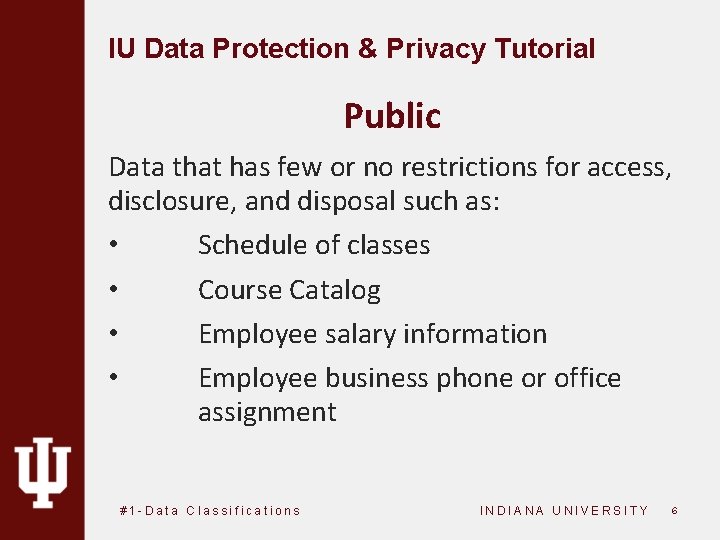 IU Data Protection & Privacy Tutorial Public Data that has few or no restrictions