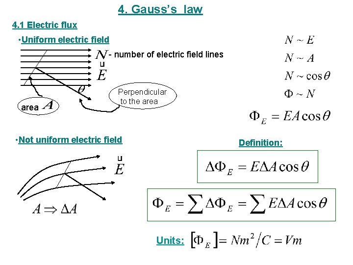 4. Gauss’s law 4. 1 Electric flux • Uniform electric field - number of