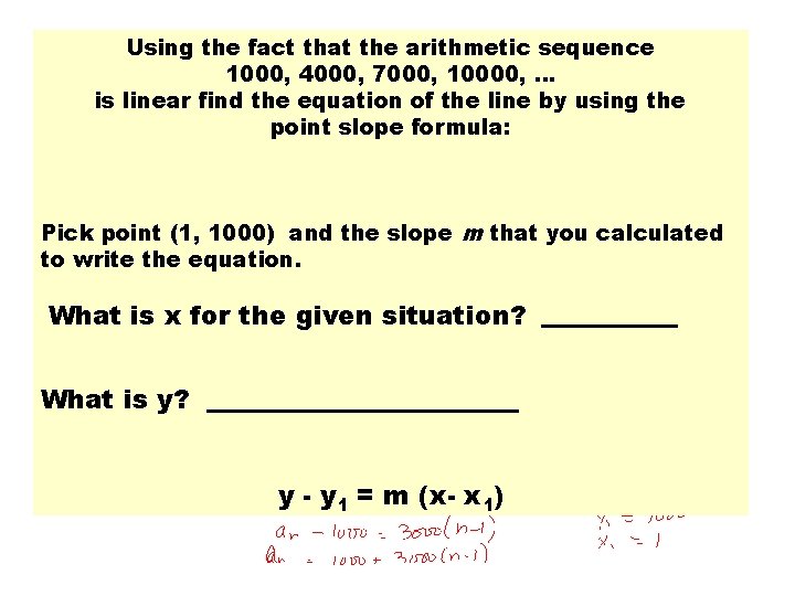 Using the fact that the arithmetic sequence 1000, 4000, 7000, 10000, … is linear