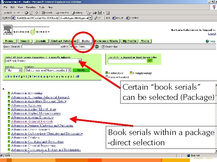 Certain “book serials” can be selected (Package) Book serials within a package -direct selection Certain “book serials” can be selected (Package) Book serials within a package -direct selection