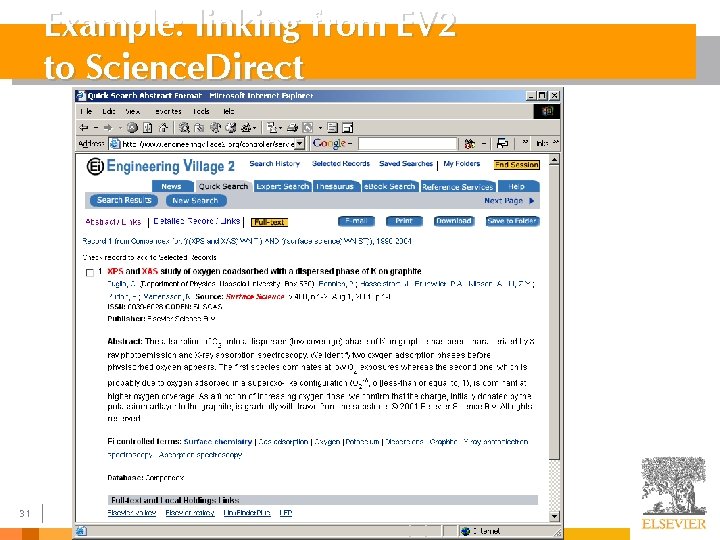 Example: linking from EV 2 to Science. Direct 31 Example: linking from EV 2 to Science. Direct 31