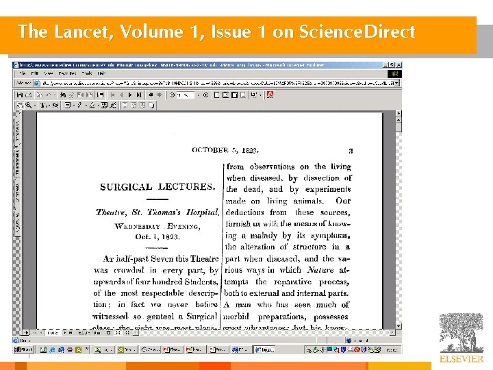 The Lancet, Volume 1, Issue 1 on Science. Direct 7 The Lancet, Volume 1, Issue 1 on Science. Direct 7