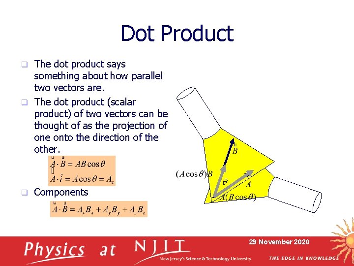 Dot Product The dot product says something about how parallel two vectors are. q