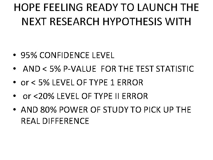 HOPE FEELING READY TO LAUNCH THE NEXT RESEARCH HYPOTHESIS WITH • • • 95%