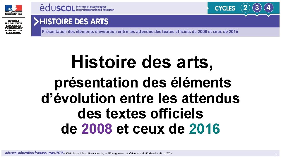 Histoire des arts, présentation des éléments d’évolution entre les attendus des textes officiels de