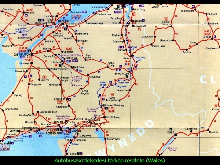 Autóbuszközlekedési térkép részlete (Wales) 