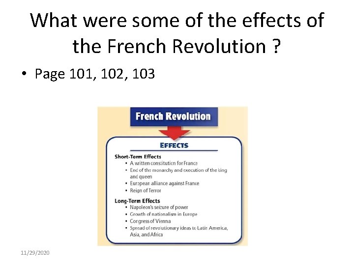 What were some of the effects of the French Revolution ? • Page 101,