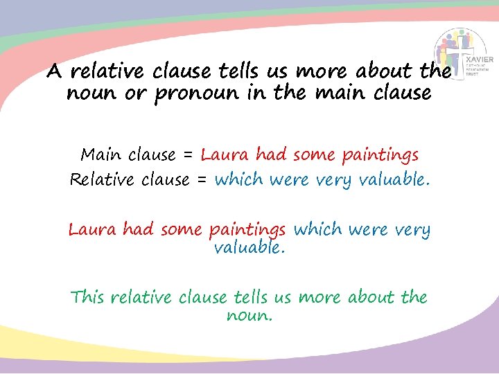 A relative clause tells us more about the noun or pronoun in the main