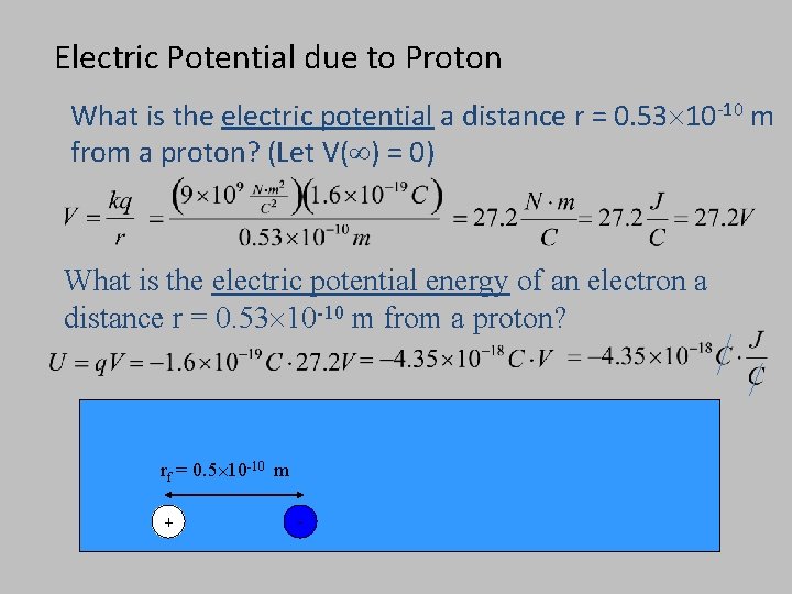 Electric Potential due to Proton What is the electric potential a distance r =