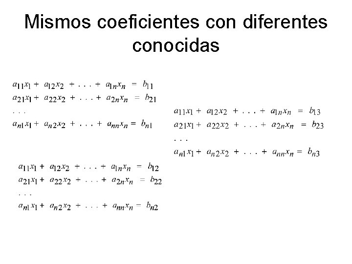 Mismos coeficientes con diferentes conocidas 