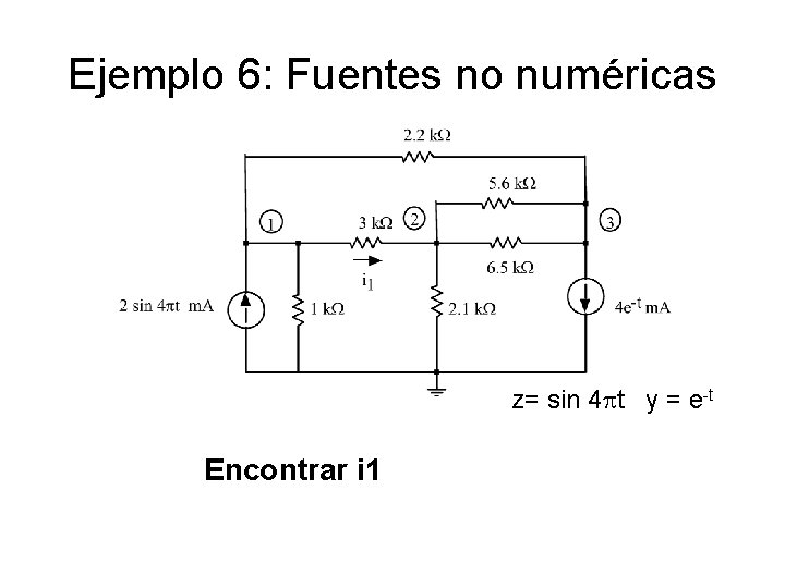 Ejemplo 6: Fuentes no numéricas z= sin 4 pt y = e-t Encontrar i