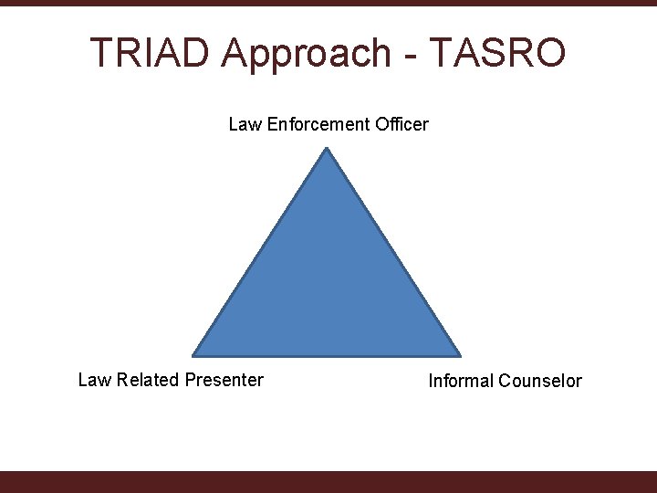 TRIAD Approach - TASRO Law Enforcement Officer Law Related Presenter Informal Counselor 