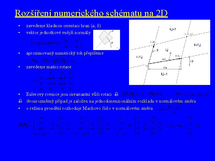 Rozšíření numerického schématu na 2 D • • zavedeme kladnou orientaci hran (a, b)