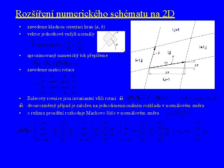 Rozšíření numerického schématu na 2 D • • zavedeme kladnou orientaci hran (a, b)