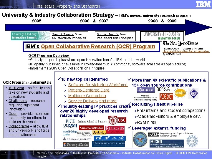 Intellectual Property and Standards University & Industry Collaboration Strategy – IBM’s newest university research