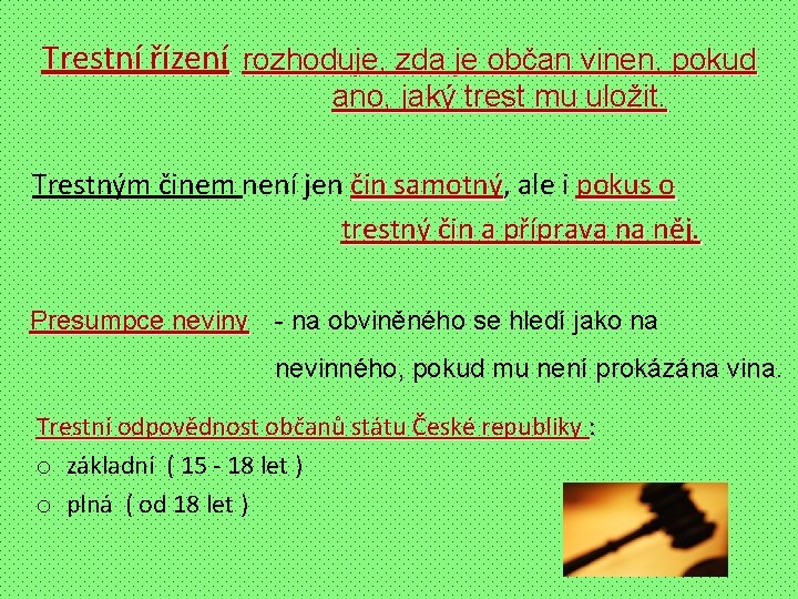 Trestní řízení rozhoduje, zda je občan vinen, pokud ano, jaký trest mu uložit. Trestným