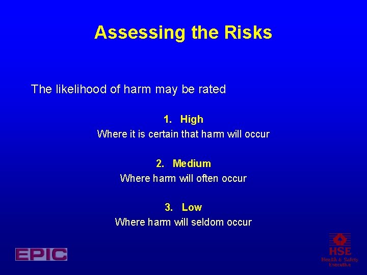 Assessing the Risks The likelihood of harm may be rated 1. High Where it