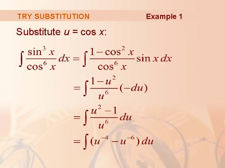TRY SUBSTITUTION Substitute u = cos x: Example 1 