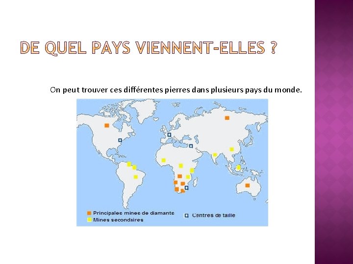 On peut trouver ces différentes pierres dans plusieurs pays du monde. 