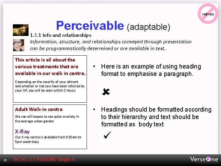 Indirect Perceivable (adaptable) 1. 3. 1 Info and relationships Information, structure, and relationships conveyed