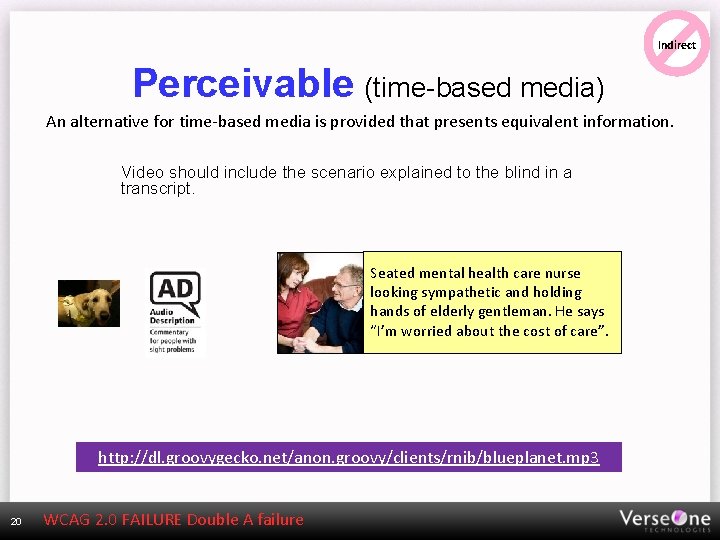 Indirect Perceivable (time-based media) An alternative for time-based media is provided that presents equivalent