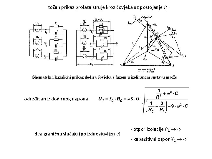 točan prikaz prolaza struje kroz čovjeka uz postojanje Ri određivanje dodirnog napona dva granična