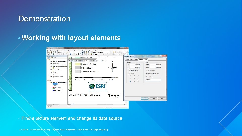 Demonstration • Working • with layout elements Find a picture element and change its