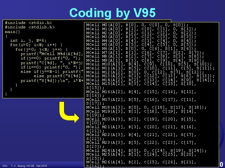 Coding by V 95 #include <stdio. h> MCell M 0(A[0], B[0], 0, C[0], 0,