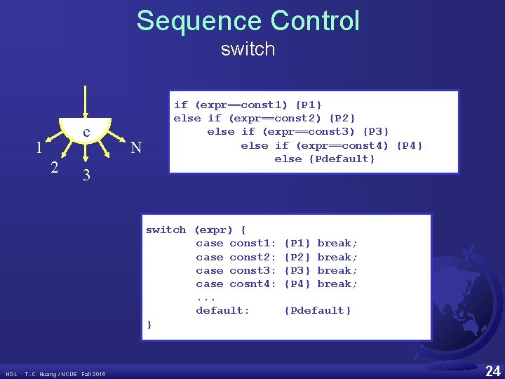 Sequence Control switch c 1 2 N if (expr==const 1) {P 1} else if