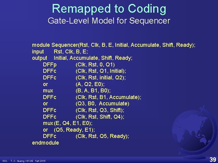 Remapped to Coding Gate-Level Model for Sequencer module Sequencer(Rst, Clk, B, E, Initial, Accumulate,