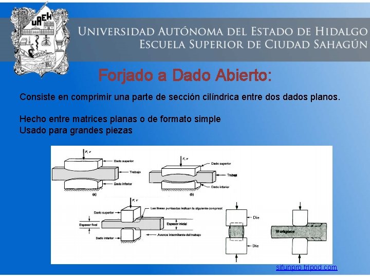Forjado a Dado Abierto: Consiste en comprimir una parte de sección cilíndrica entre dos