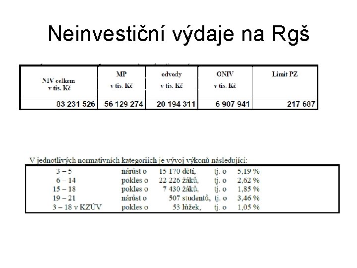 Neinvestiční výdaje na Rgš 