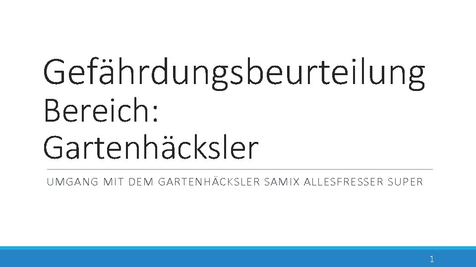 Gefährdungsbeurteilung Bereich: Gartenhäcksler UMGANG MIT DEM GARTENHÄCKSLER SAMIX ALLESFRESSER SUPER 1 