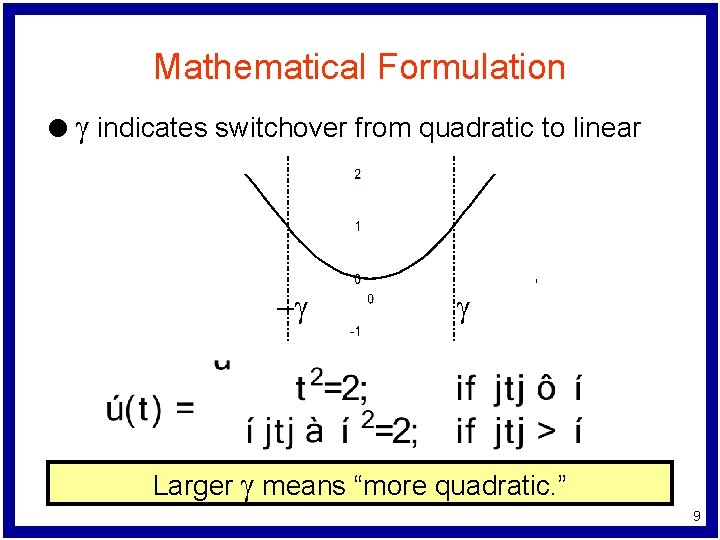 Mathematical Formulation l g indicates switchover from quadratic to linear -g g Larger g