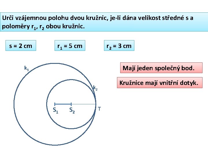 Urči vzájemnou polohu dvou kružnic, je-li dána velikost středné s a poloměry r 1,