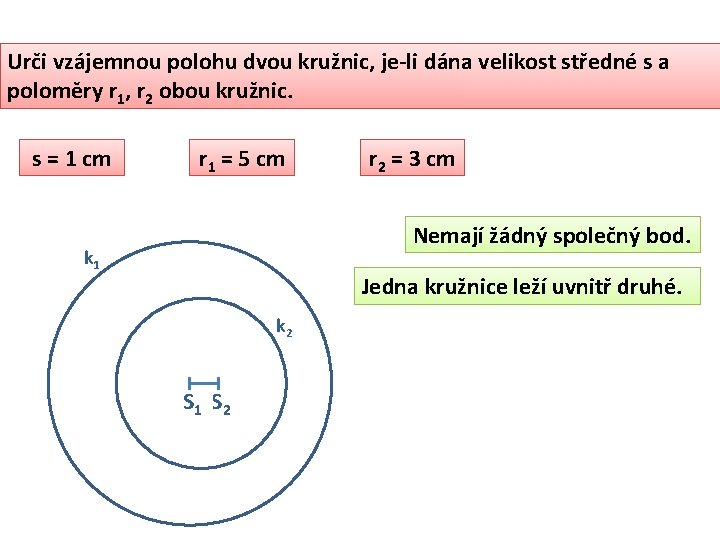 Urči vzájemnou polohu dvou kružnic, je-li dána velikost středné s a poloměry r 1,