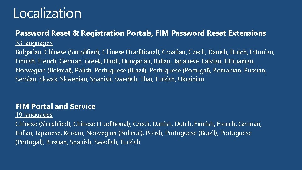 Localization Password Reset & Registration Portals, FIM Password Reset Extensions 33 languages Bulgarian, Chinese