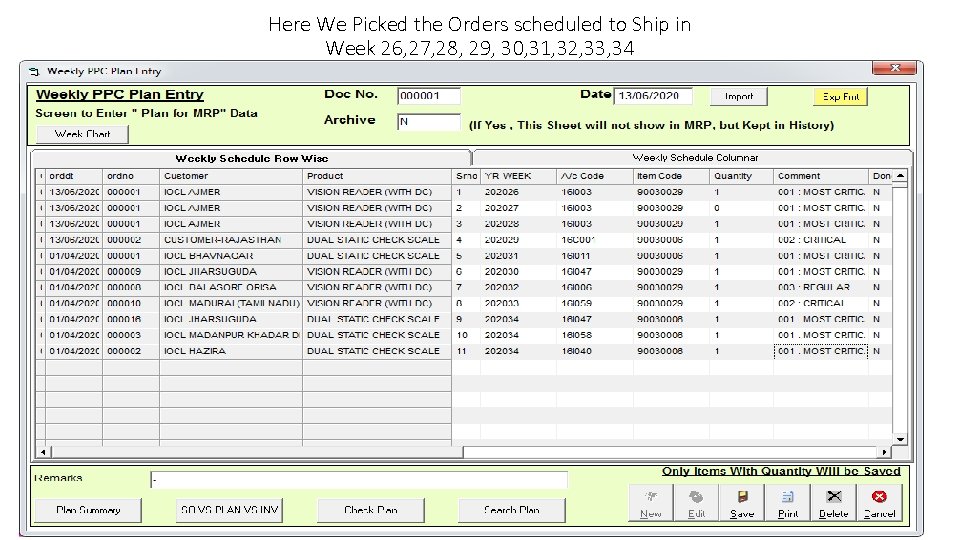 Here We Picked the Orders scheduled to Ship in Week 26, 27, 28, 29,