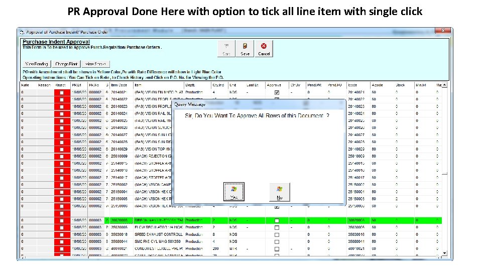 PR Approval Done Here with option to tick all line item with single click