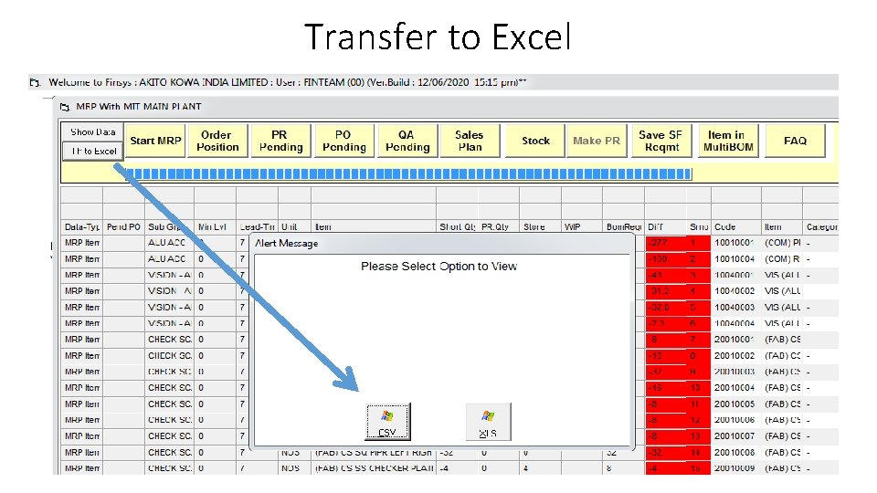 Transfer to Excel 