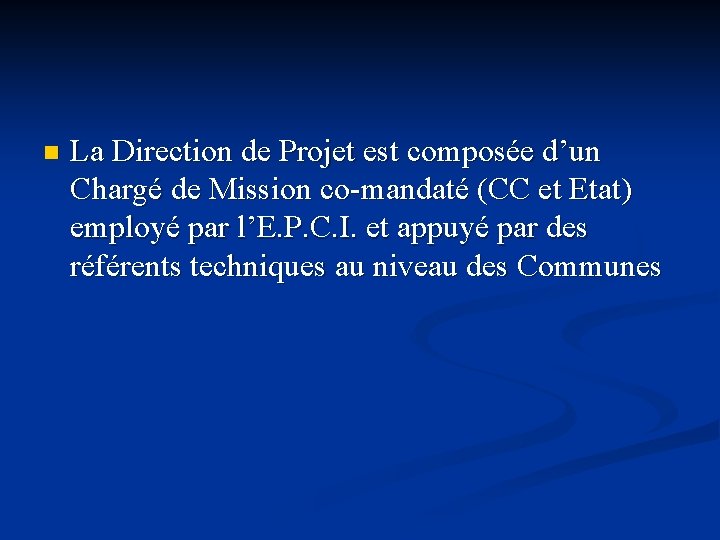 n La Direction de Projet est composée d’un Chargé de Mission co-mandaté (CC et