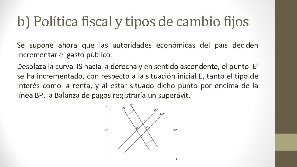 b) Política fiscal y tipos de cambio fijos Se supone ahora que las autoridades