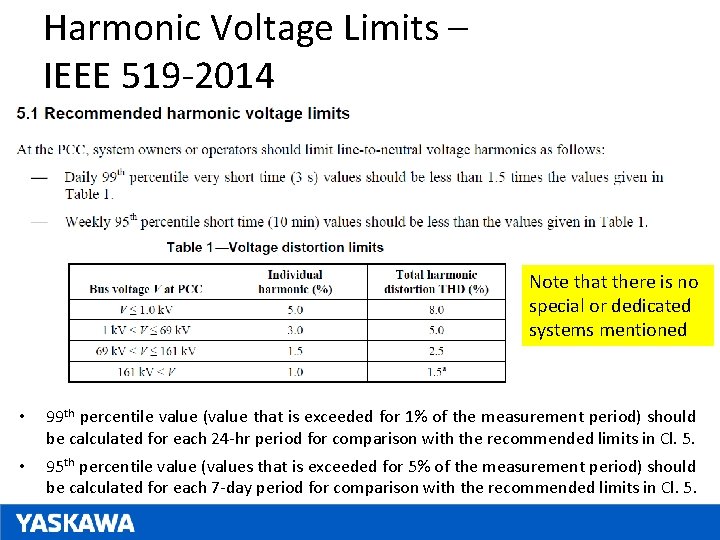 Harmonic Voltage Limits – IEEE 519 -2014 Note that there is no special or