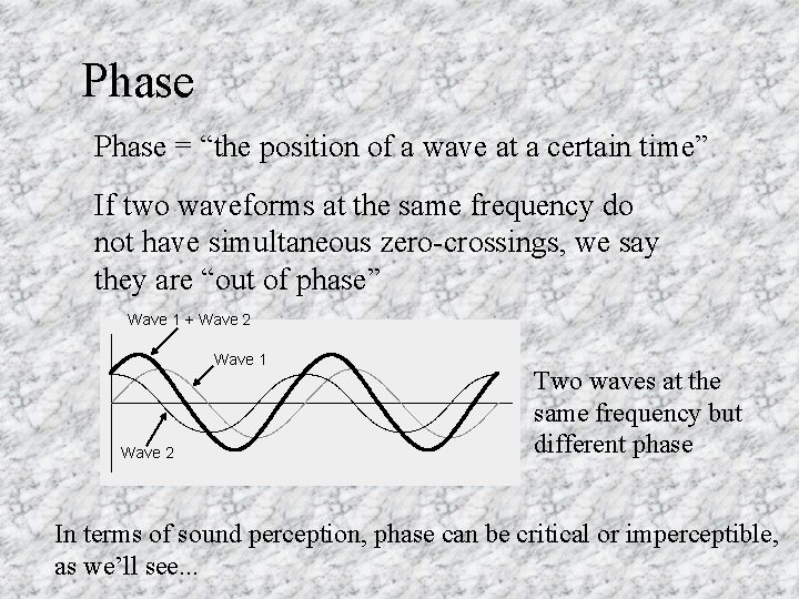Phase = “the position of a wave at a certain time” If two waveforms