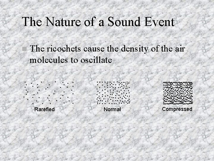 The Nature of a Sound Event n The ricochets cause the density of the