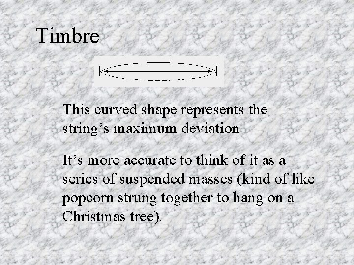 Timbre This curved shape represents the string’s maximum deviation It’s more accurate to think