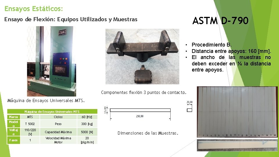 Ensayos Estáticos: ASTM D-790 Ensayo de Flexión: Equipos Utilizados y Muestras • Procedimiento B.
