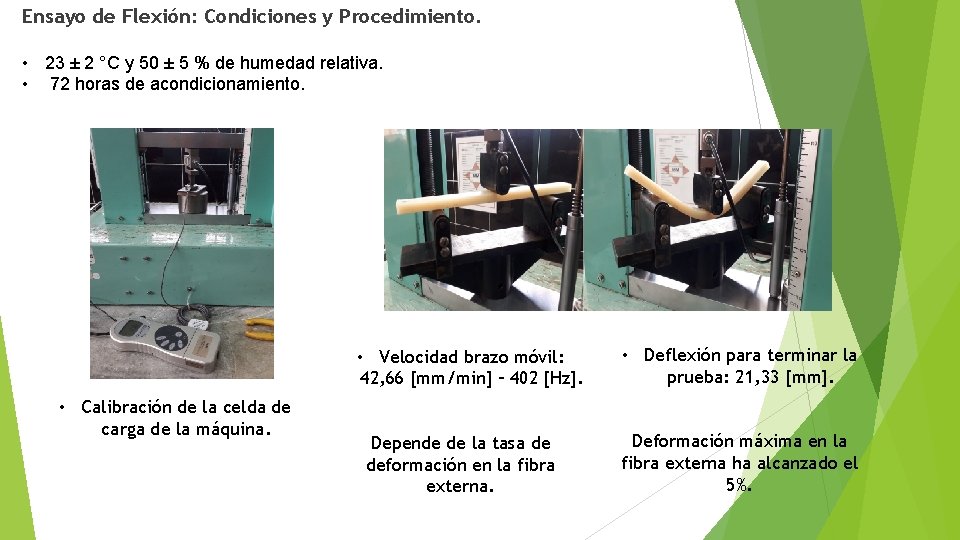 Ensayo de Flexión: Condiciones y Procedimiento. • 23 ± 2 °C y 50 ±