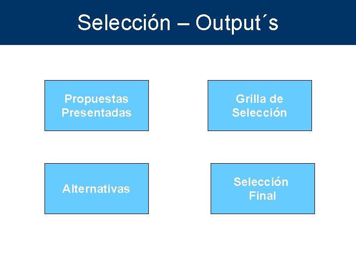 Selección – Output´s Propuestas Presentadas Grilla de Selección Alternativas Selección Final 