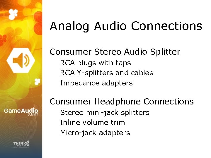 Analog Audio Connections Consumer Stereo Audio Splitter RCA plugs with taps RCA Y-splitters and